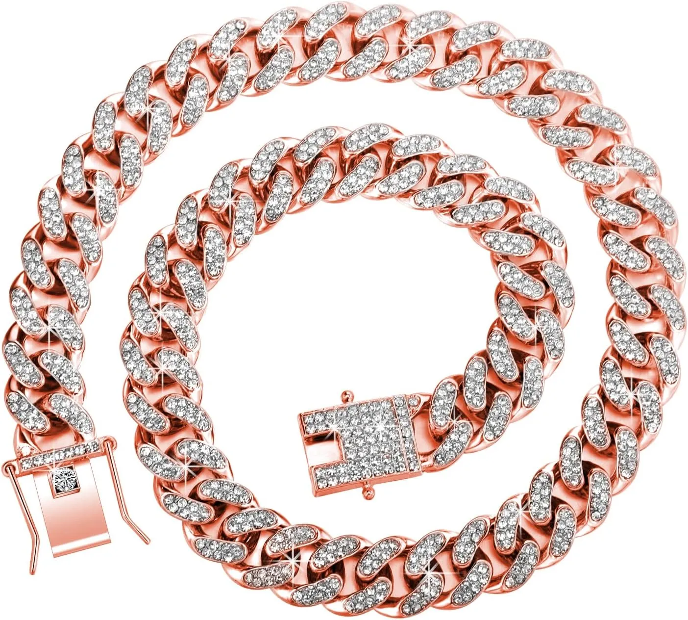 Hicarer 2 Pieces Cuban Link Chain for Women Cuban Necklace Bracelet Heavy Strong Link Chain Bling Unisex