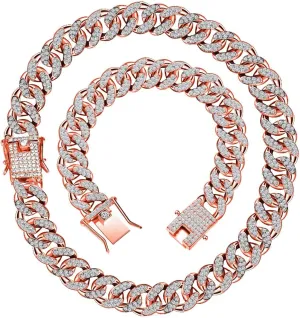Hicarer 2 Pieces Cuban Link Chain for Women Cuban Necklace Bracelet Heavy Strong Link Chain Bling Unisex