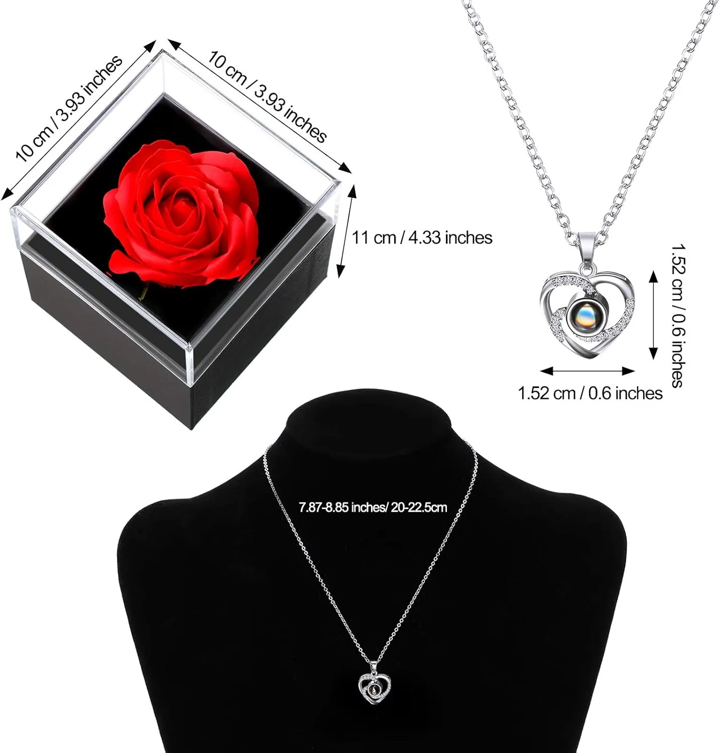 Hicarer Bridesmaid Gift for Women I Love You Necklace Rose Necklace 100 Languages Project Heart Pendant Gift for Mom Wife Girlfriend on Birthday Anniversary