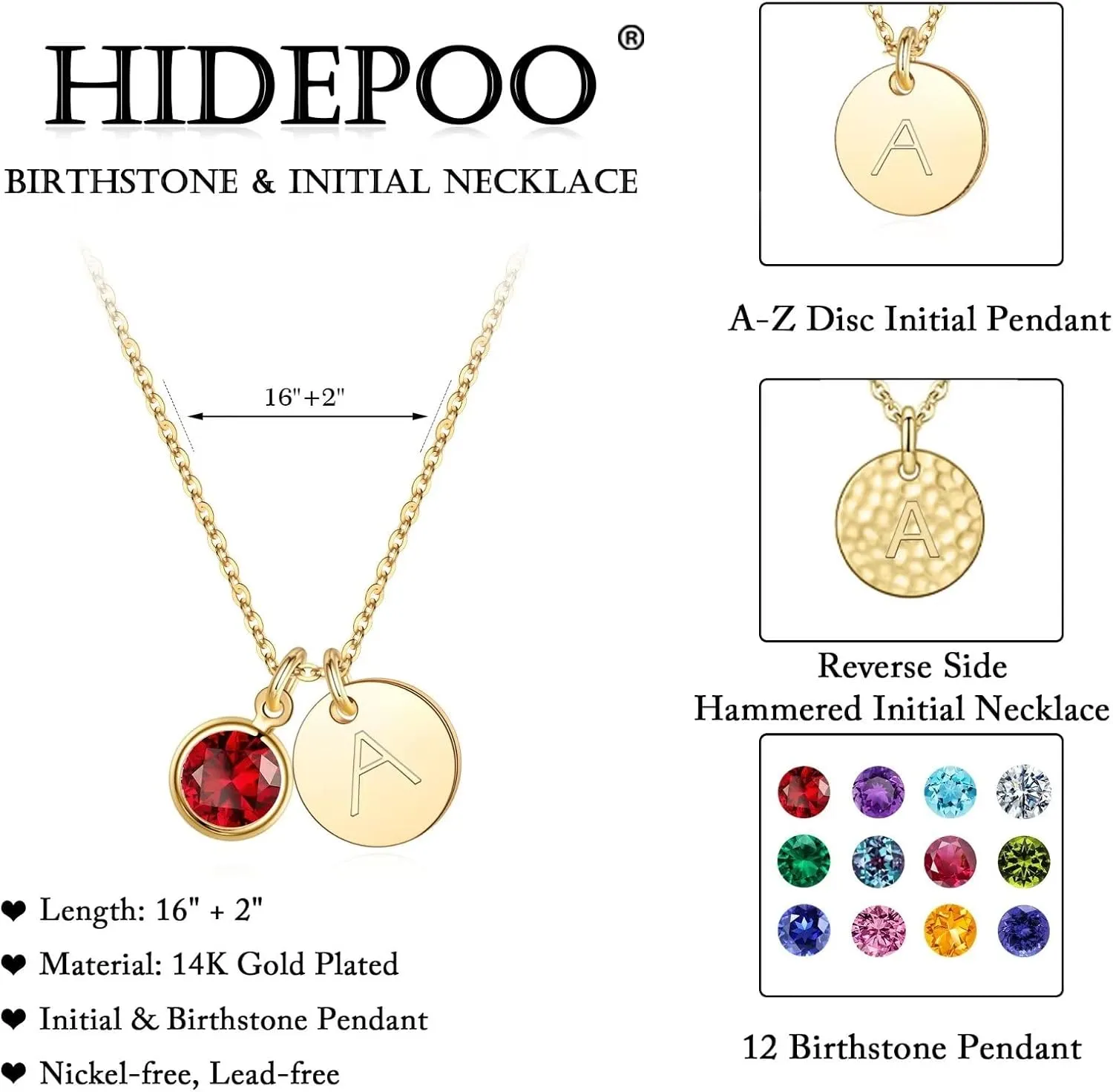 Hidepoo Graduation Gifts for Women Girls - Initial Birthstone Necklace for Girl, 14K Gold Plated Disc Letter Necklace Personalized Birthstone Initial Necklaces Birthday Gift for Female Teens Mom