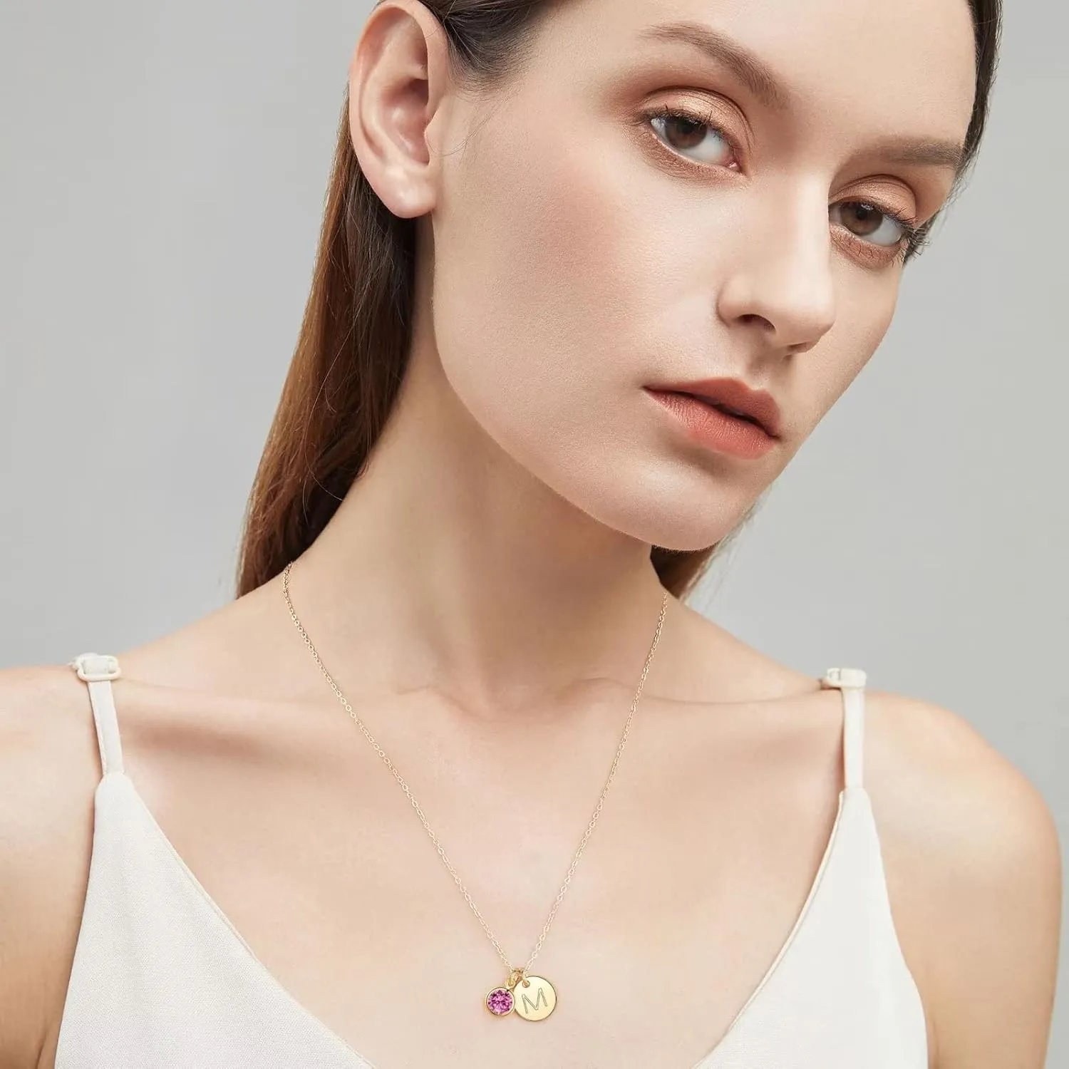 Hidepoo Graduation Gifts for Women Girls - Initial Birthstone Necklace for Girl, 14K Gold Plated Disc Letter Necklace Personalized Birthstone Initial Necklaces Birthday Gift for Female Teens Mom