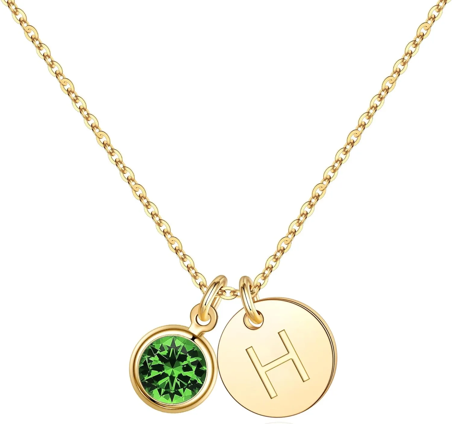 Hidepoo Graduation Gifts for Women Girls - Initial Birthstone Necklace for Girl, 14K Gold Plated Disc Letter Necklace Personalized Birthstone Initial Necklaces Birthday Gift for Female Teens Mom
