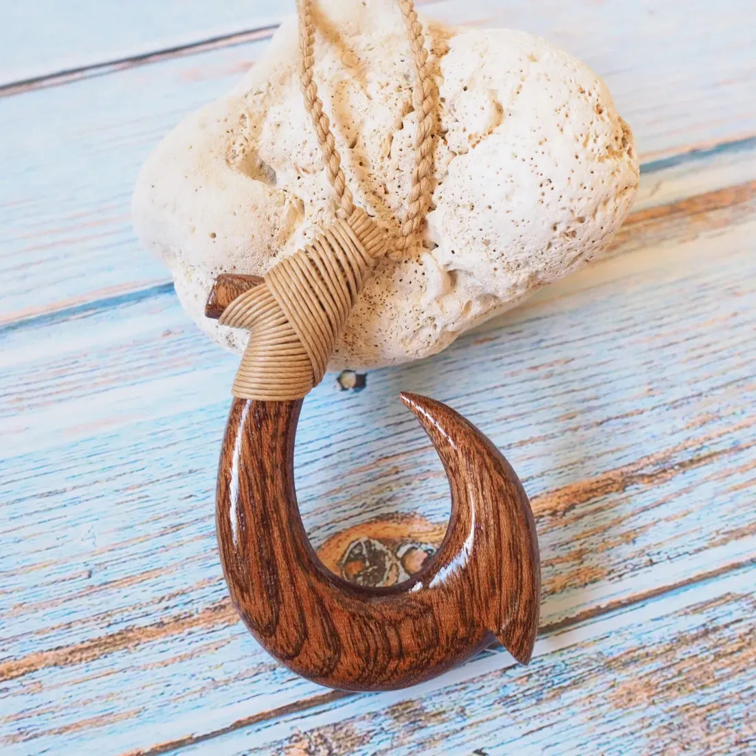 Hilo Koa Wood Fish Hook Necklace