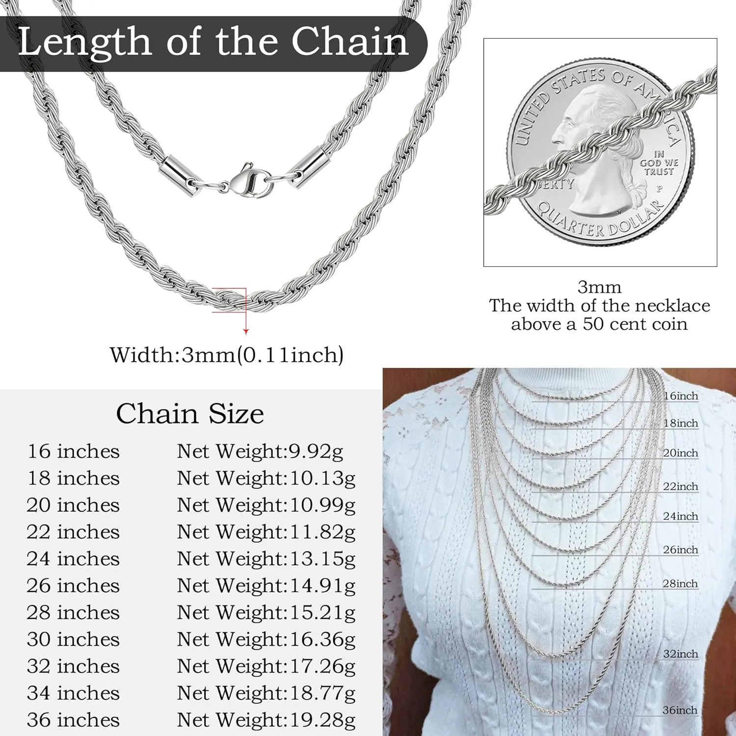 HolyFast Twist Chain Necklace - Stainless Steel Rope Jewelry for Men & Women