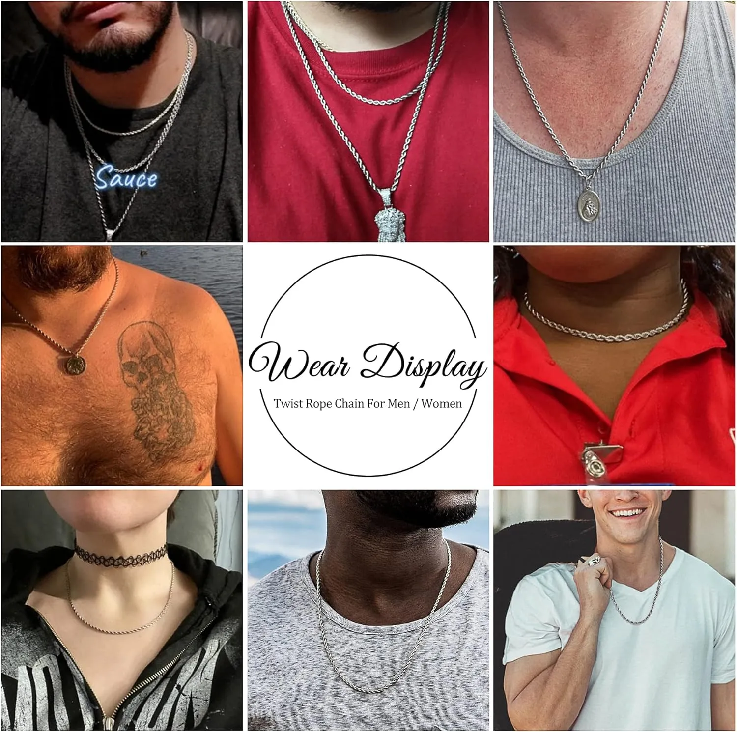 HolyFast Twist Chain Necklace - Stainless Steel Rope Jewelry for Men & Women
