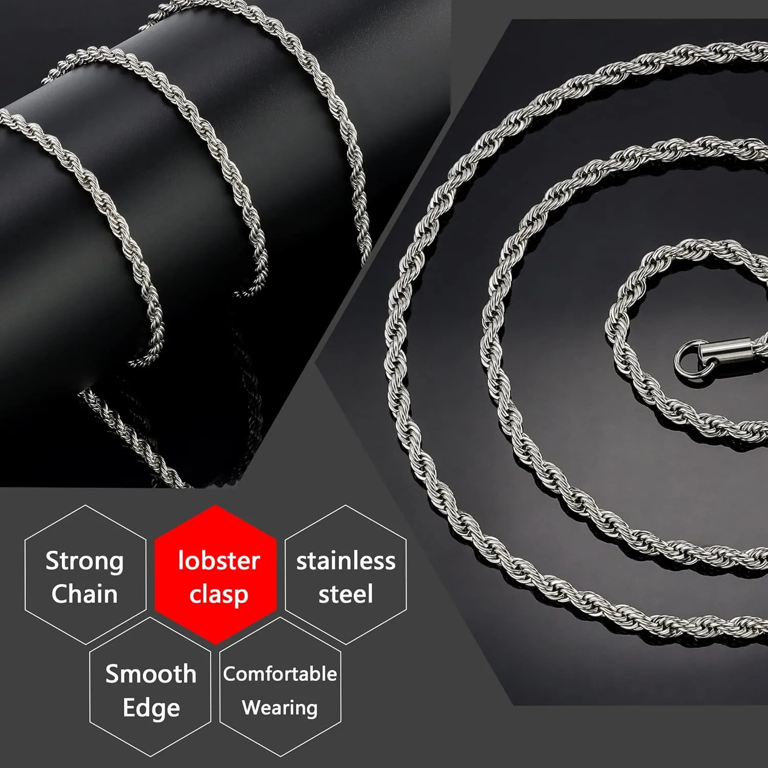 HolyFast Twist Chain Necklace - Stainless Steel Rope Jewelry for Men & Women
