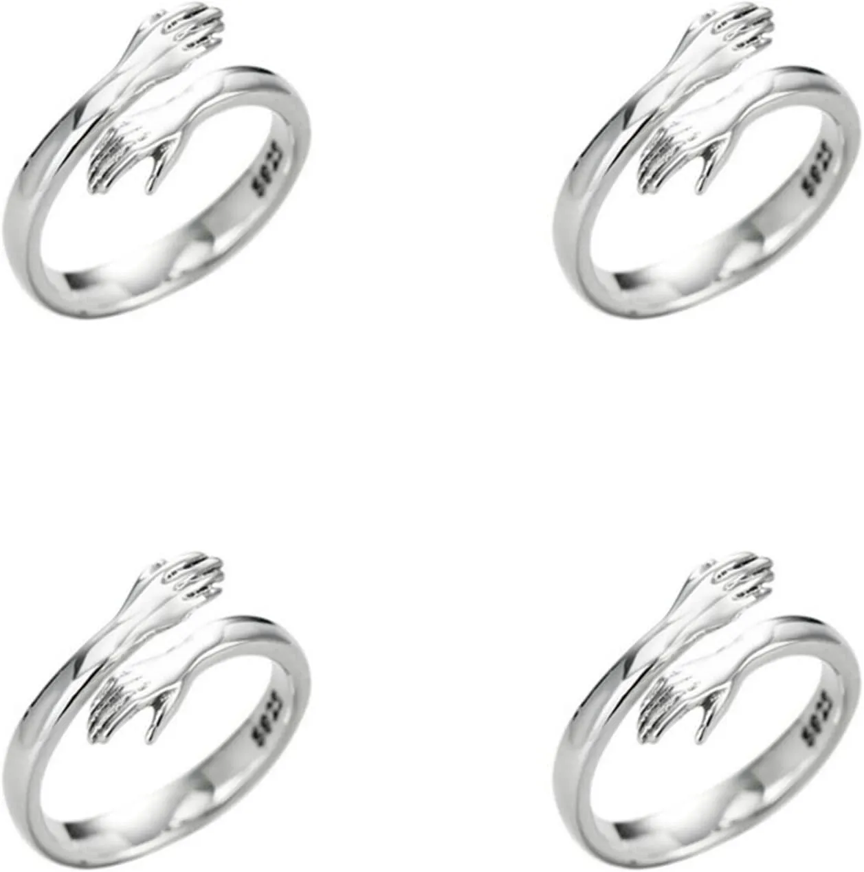 HomeSoGood 4 Pcs Two Hands Hug Open Rings, Adjustable Hands Embrace Couple Rings, Lovers Hugging Wedding Ring Band