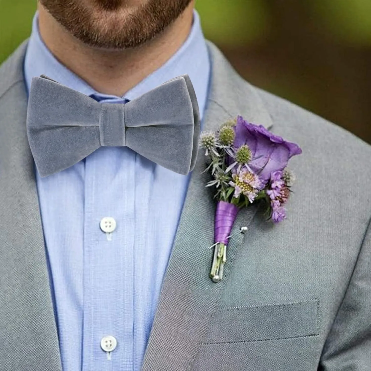 HOULIFE Men's Pre-tied Bowties Velvet Solid Color Adjustable Bow Tie and Pocket Square with Cufflinks for Wedding Party