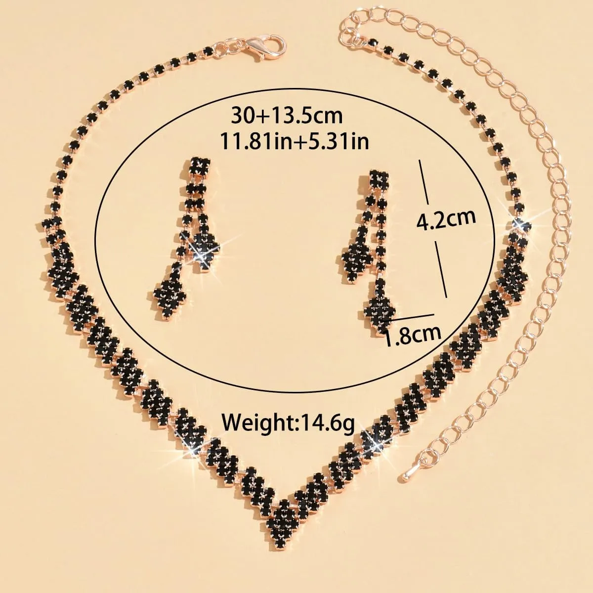 HUJUON Shiny Rhinestone Long Tassel Dangle Earrings Necklace Set Cubic Zirconia Drop Earrings Clavicle Necklace Wedding Bride Jewelry for Women