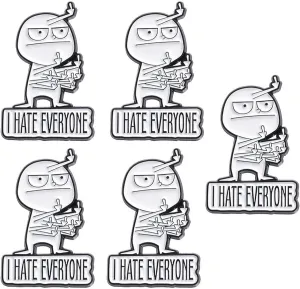 I Hate Everyone Funny Brooch - Interactive Mood Expressing Enamel Pin, White Elephant Gift for Women & Men