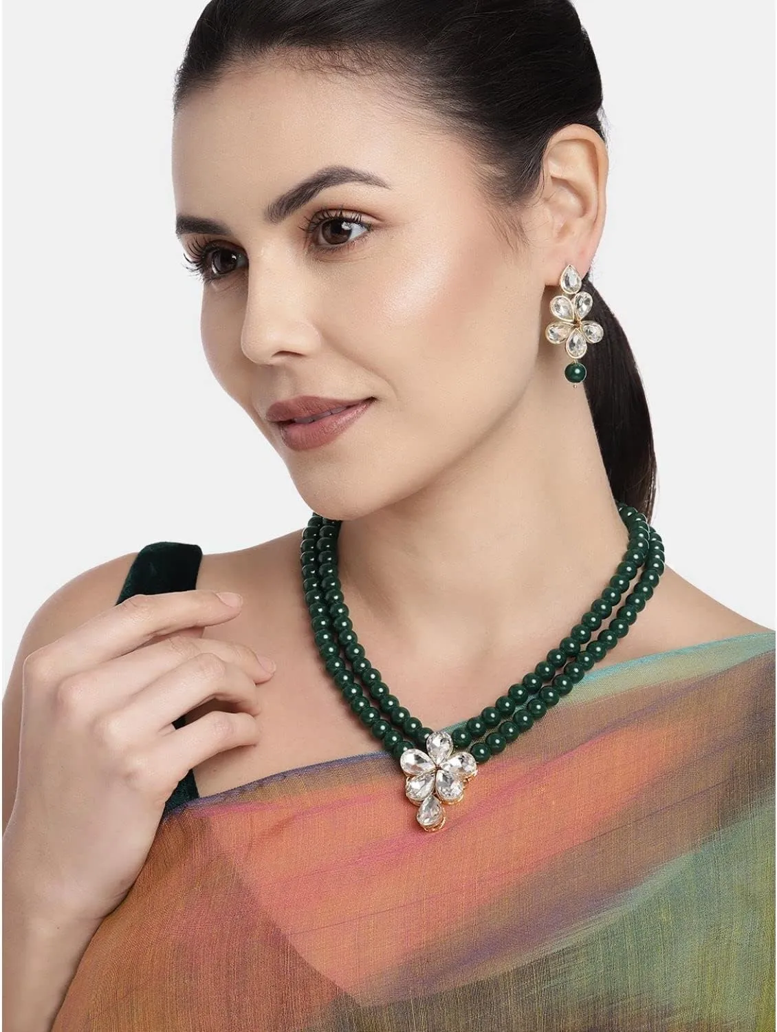 I Jewels Gold Plated Indian Wedding Bollywood Kundan & Pearl Studded Necklace Jewellery Set For Women (ML311)