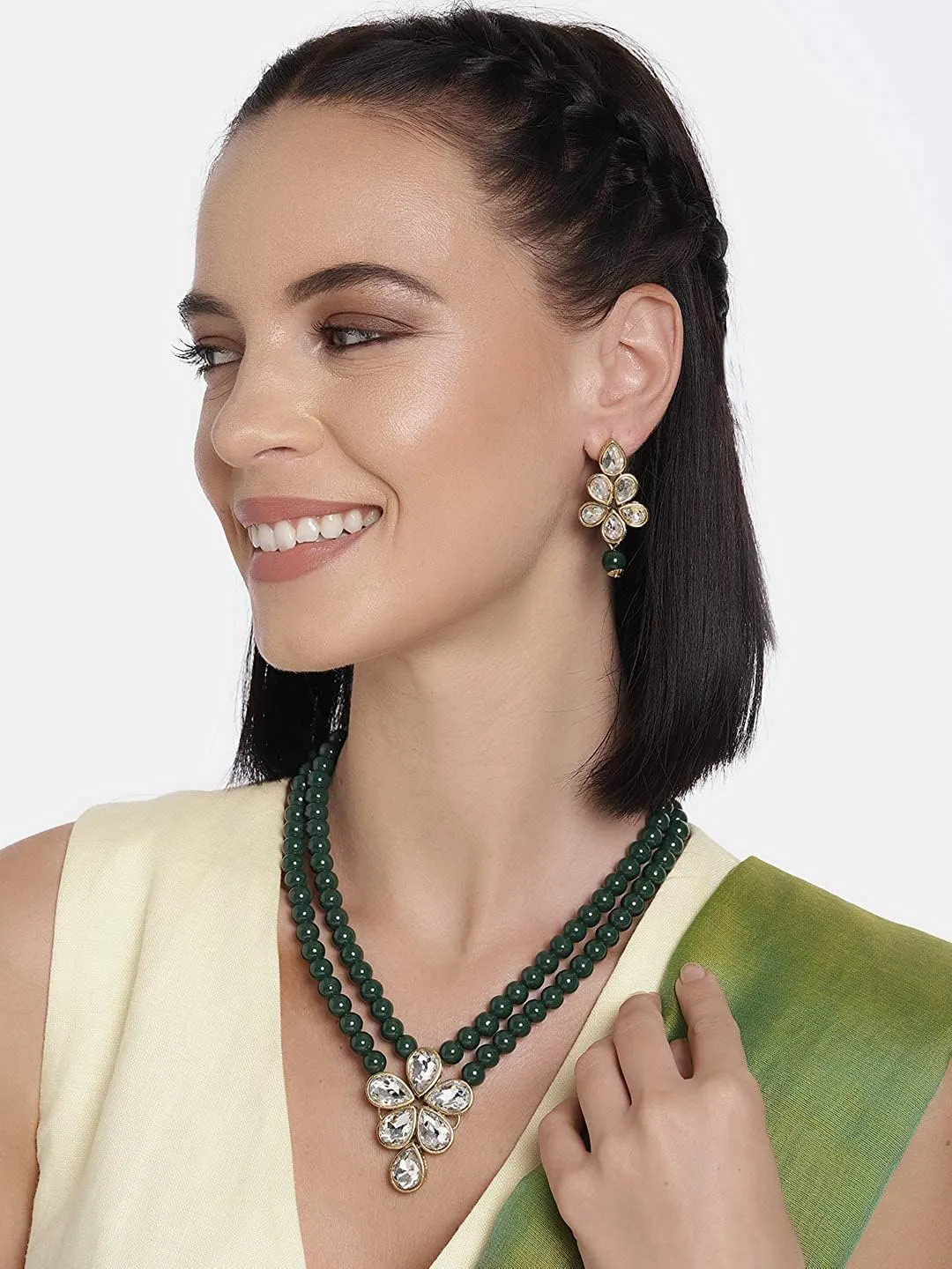 I Jewels Gold Plated Indian Wedding Bollywood Kundan & Pearl Studded Necklace Jewellery Set For Women (ML311)