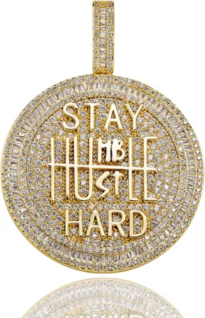 ICEDIAMOND 14K Iced Out Super Bling Round Coin Pendant Chain Necklace, Gold Plated Full Shiny CZ Diamond Encourage Charm Hip Hop Jewelry for Men Women