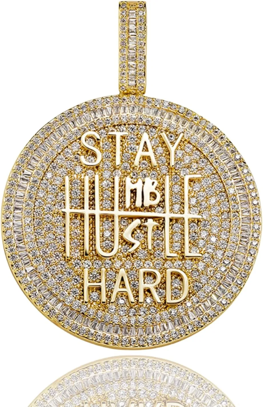 ICEDIAMOND 14K Iced Out Super Bling Round Coin Pendant Chain Necklace, Gold Plated Full Shiny CZ Diamond Encourage Charm Hip Hop Jewelry for Men Women