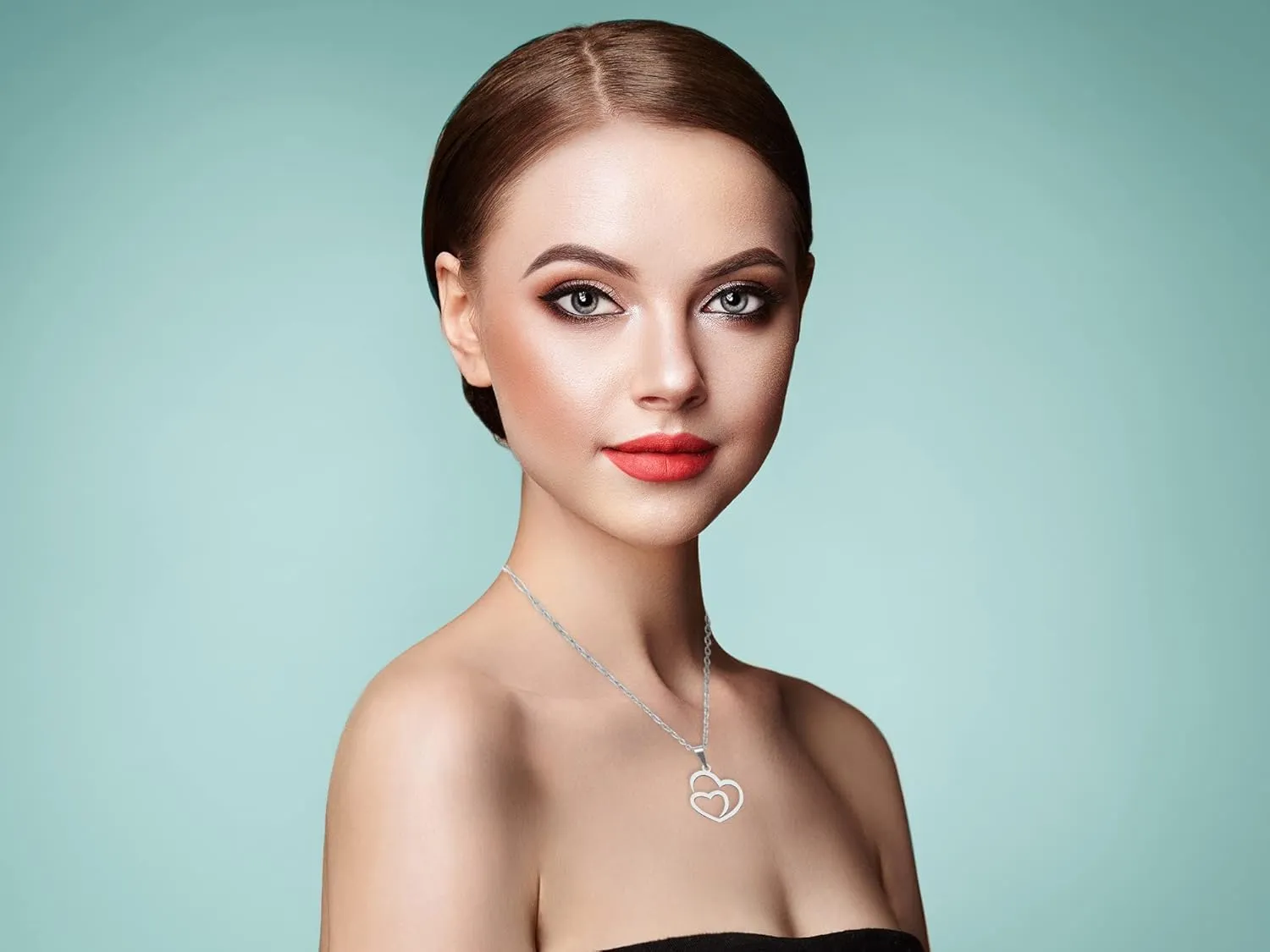 IDB Stainless Steel Non-fading Delicate Forever Love Heart Pendant Womens Necklace - Approx 17 3/4 inch Length with Lobster Clasp - The Perfect Double Heart Necklace For Any Occasion