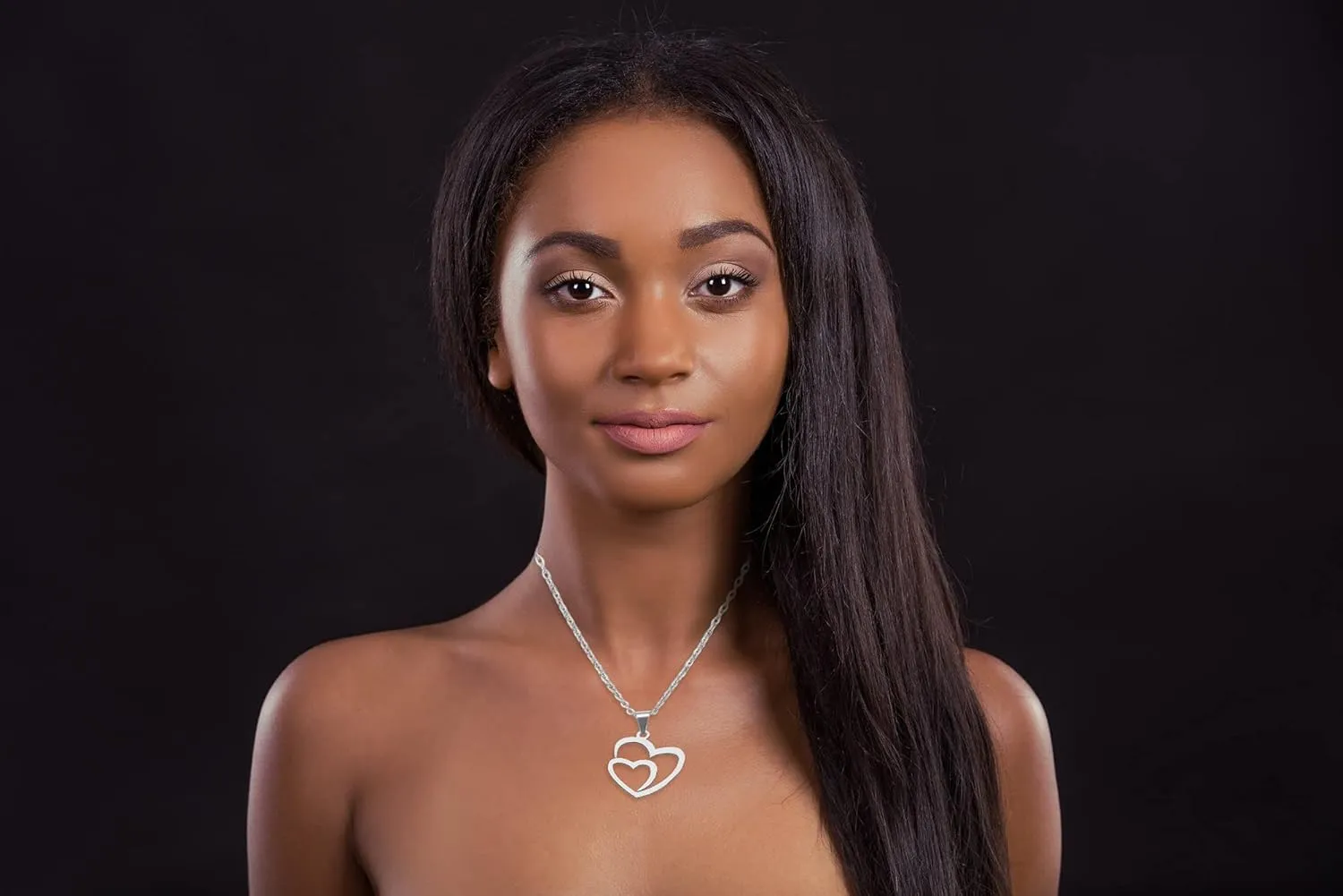 IDB Stainless Steel Non-fading Delicate Forever Love Heart Pendant Womens Necklace - Approx 17 3/4 inch Length with Lobster Clasp - The Perfect Double Heart Necklace For Any Occasion
