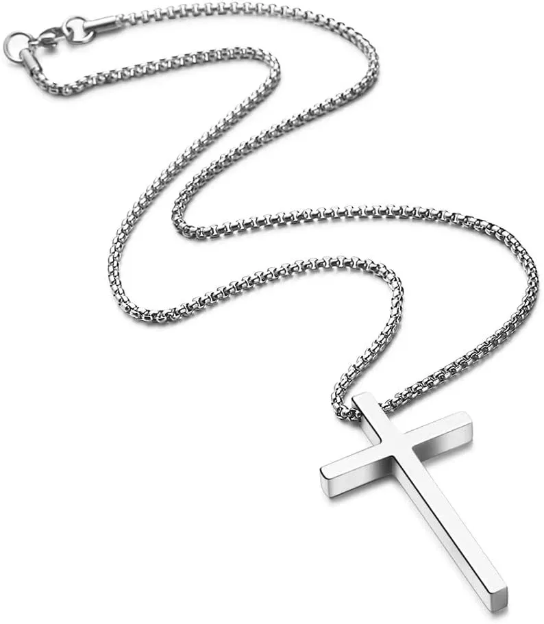 IEFSHINY Gifts for Men Boys - Stainless Steel Cross Pendant Chain Necklaces for Men, Mens 16-30 Inches Chain Gold Silver Black Cross Necklace Jewelry Gifts