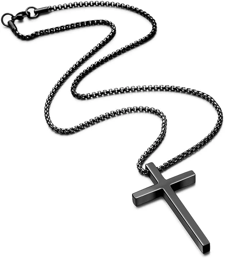 IEFSHINY Gifts for Men Boys - Stainless Steel Cross Pendant Chain Necklaces for Men, Mens 16-30 Inches Chain Gold Silver Black Cross Necklace Jewelry Gifts