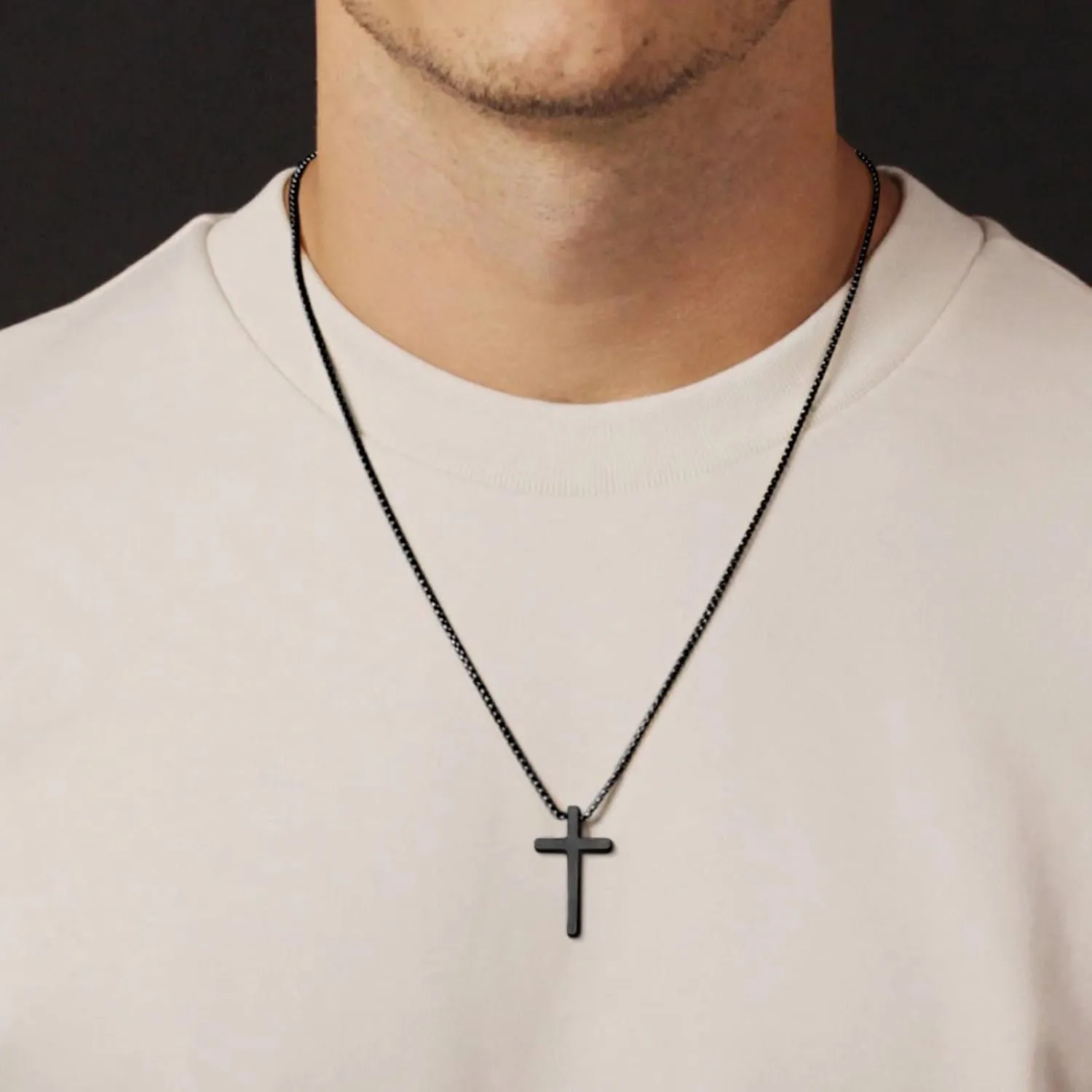 IEFSHINY Gifts for Men Boys - Stainless Steel Cross Pendant Chain Necklaces for Men, Mens 16-30 Inches Chain Gold Silver Black Cross Necklace Jewelry Gifts