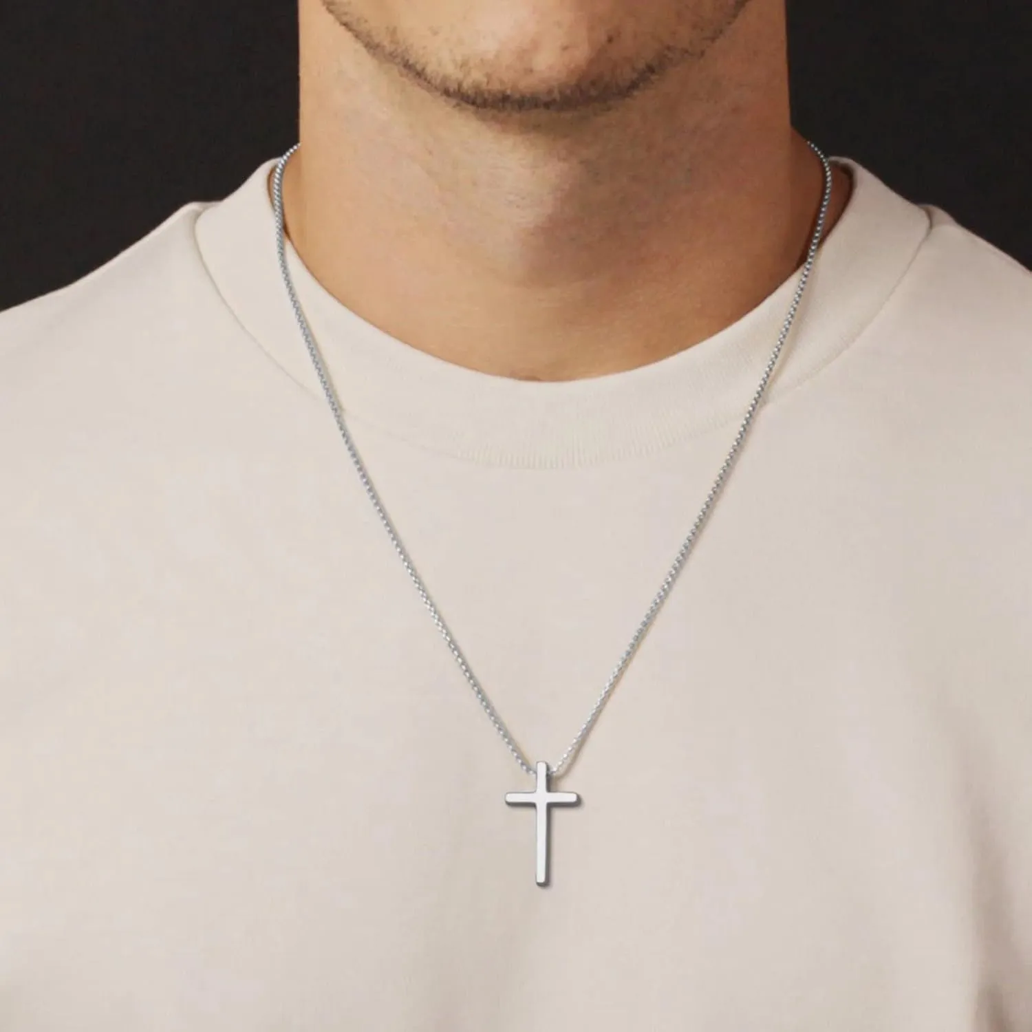 IEFSHINY Gifts for Men Boys - Stainless Steel Cross Pendant Chain Necklaces for Men, Mens 16-30 Inches Chain Gold Silver Black Cross Necklace Jewelry Gifts