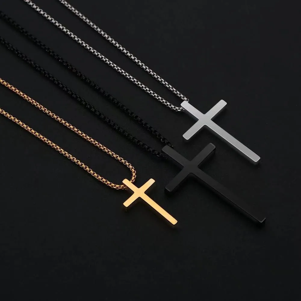 IEFSHINY Gifts for Men Boys - Stainless Steel Cross Pendant Chain Necklaces for Men, Mens 16-30 Inches Chain Gold Silver Black Cross Necklace Jewelry Gifts