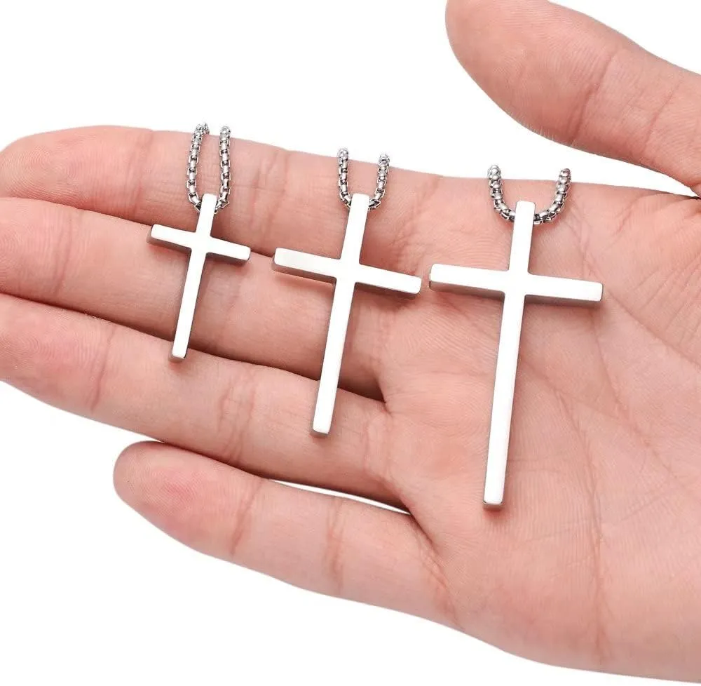 IEFSHINY Gifts for Men Boys - Stainless Steel Cross Pendant Chain Necklaces for Men, Mens 16-30 Inches Chain Gold Silver Black Cross Necklace Jewelry Gifts