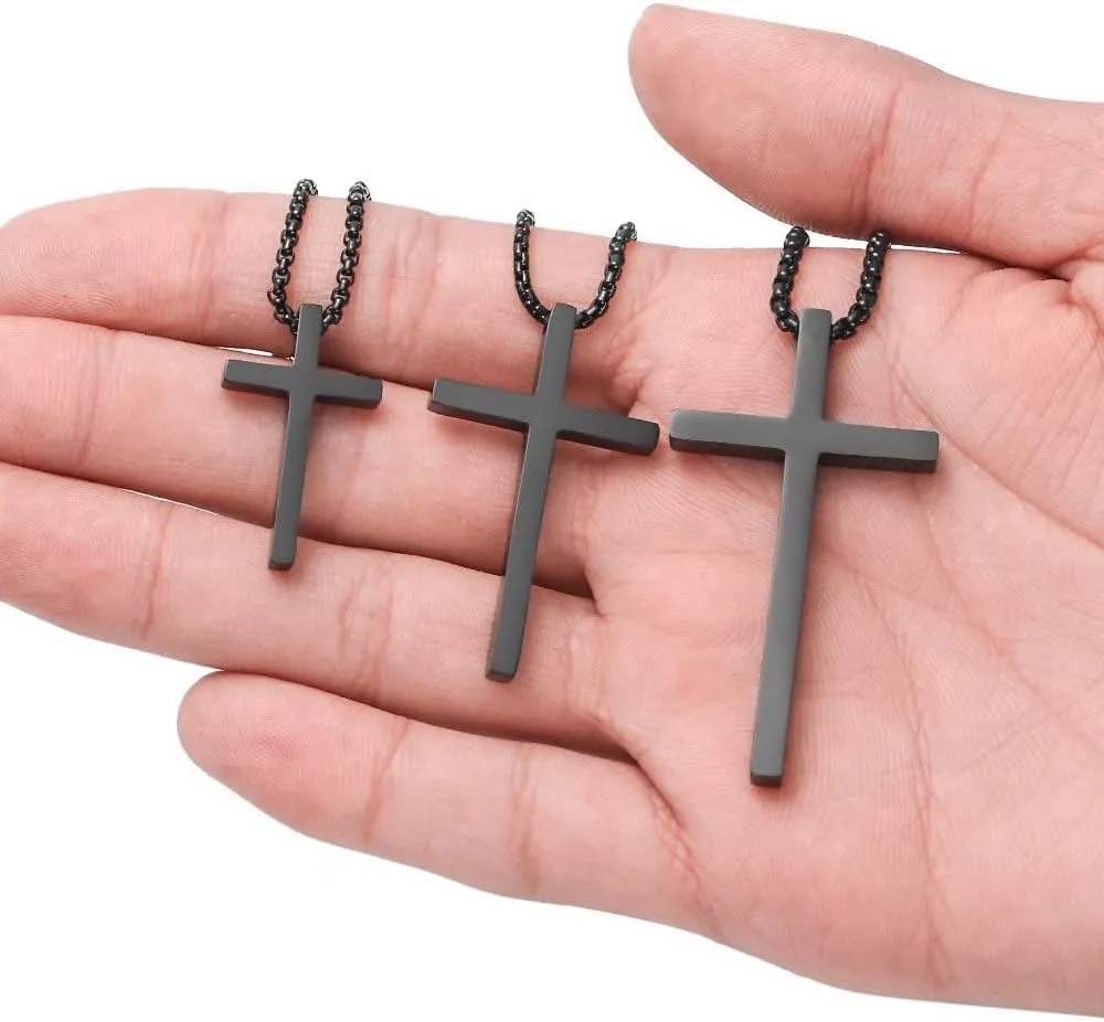 IEFSHINY Gifts for Men Boys - Stainless Steel Cross Pendant Chain Necklaces for Men, Mens 16-30 Inches Chain Gold Silver Black Cross Necklace Jewelry Gifts