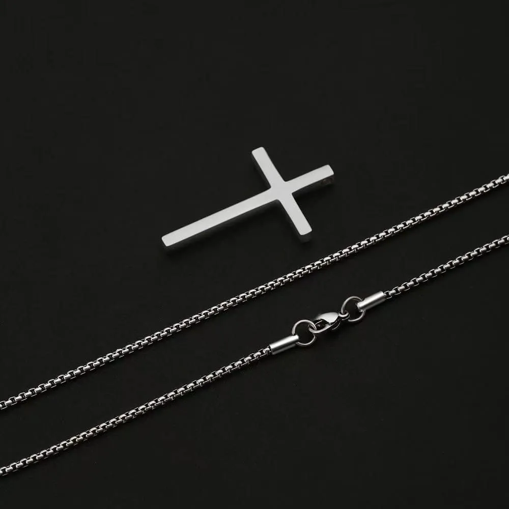 IEFSHINY Gifts for Men Boys - Stainless Steel Cross Pendant Chain Necklaces for Men, Mens 16-30 Inches Chain Gold Silver Black Cross Necklace Jewelry Gifts