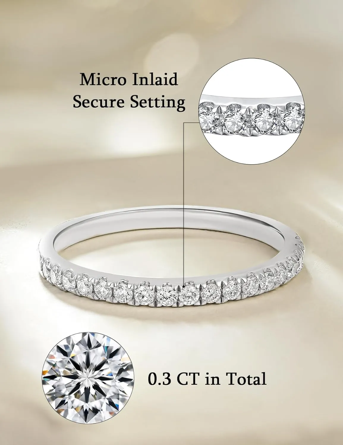 IMOLOE Lab Grown Diamond Wedding Bands, 0.3-0.42 Carat, Eternity Rings in 18K White Gold & Sterling Silver Size 4-11