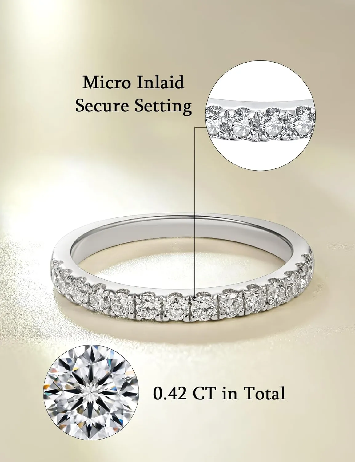 IMOLOE Lab Grown Diamond Wedding Bands, 0.3-0.42 Carat, Eternity Rings in 18K White Gold & Sterling Silver Size 4-11