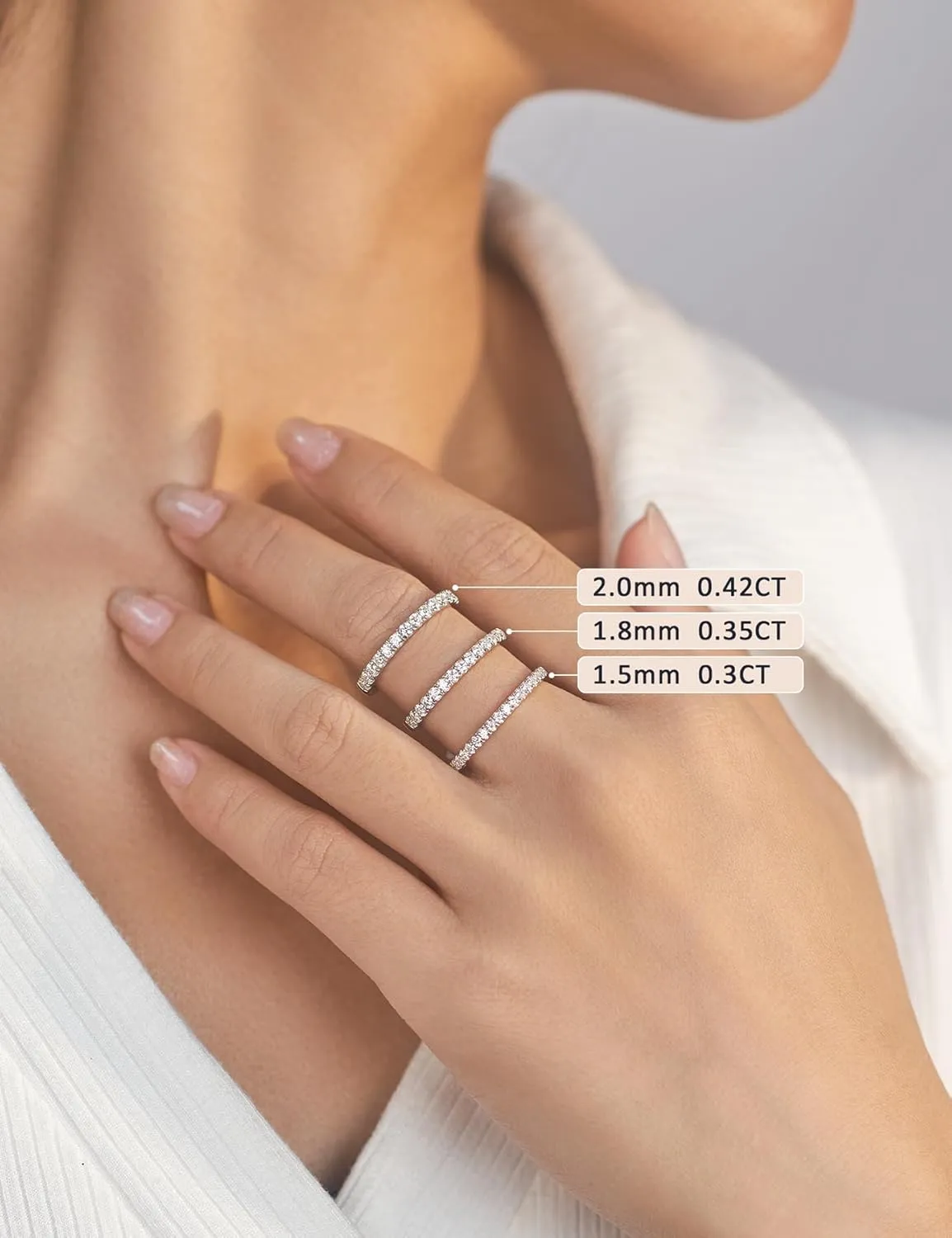 IMOLOE Lab Grown Diamond Wedding Bands, 0.3-0.42 Carat, Eternity Rings in 18K White Gold & Sterling Silver Size 4-11