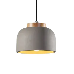 Industrial Hanging Ceiling Pendant Lamp - Grey Cement Bowl with Wood Cap - 1 Light