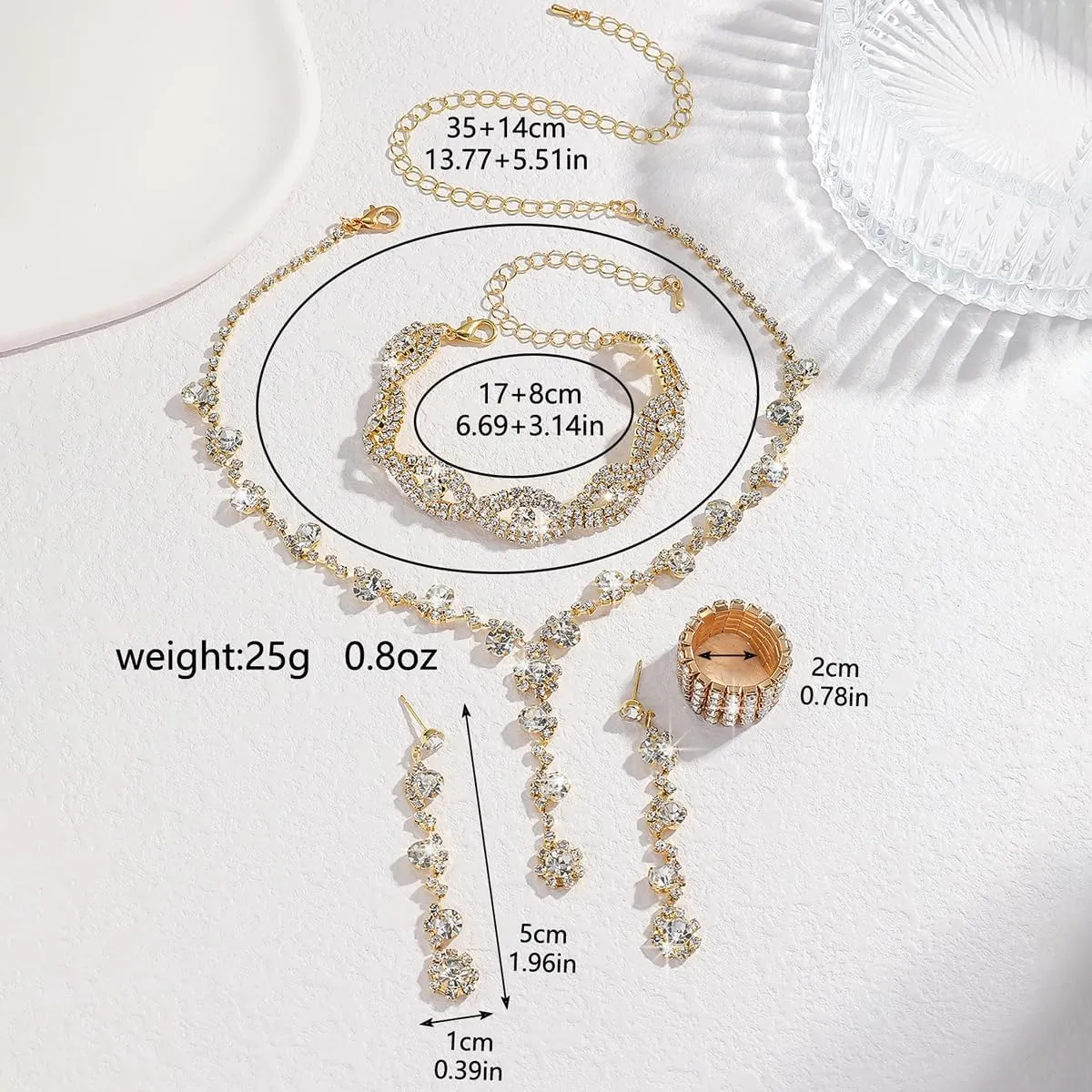 INENIMARTJ Prom Jewelry Sets Silver Jewelry Set for Brides Bridesmaid Elegant Crystal Prom Earrings Necklace Bracelet Set Bridal Wedding Prom Dresses Costume Jewelry for Women