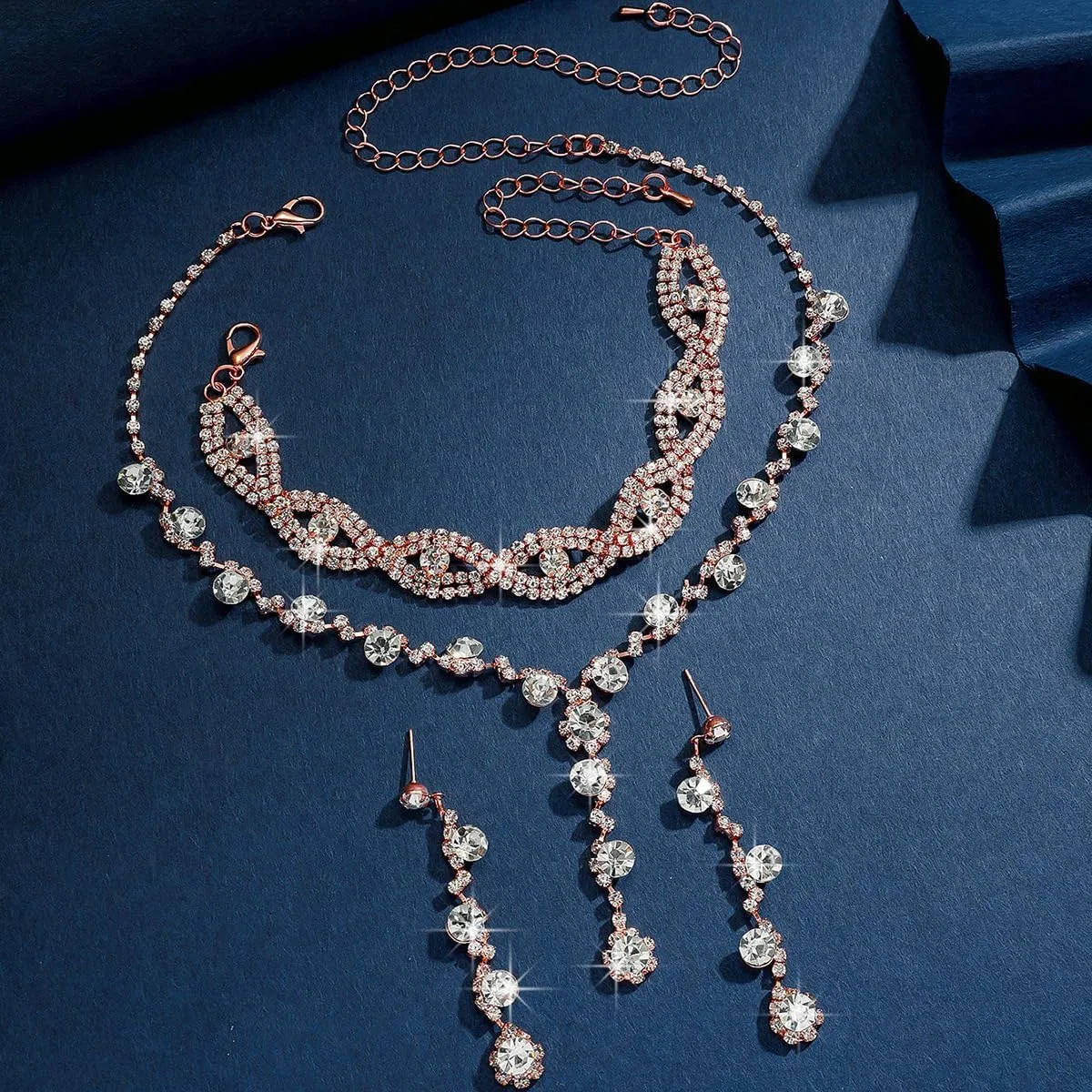 INENIMARTJ Prom Jewelry Sets Silver Jewelry Set for Brides Bridesmaid Elegant Crystal Prom Earrings Necklace Bracelet Set Bridal Wedding Prom Dresses Costume Jewelry for Women