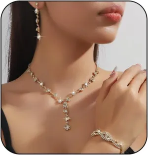 INENIMARTJ Prom Jewelry Sets Silver Jewelry Set for Brides Bridesmaid Elegant Crystal Prom Earrings Necklace Bracelet Set Bridal Wedding Prom Dresses Costume Jewelry for Women