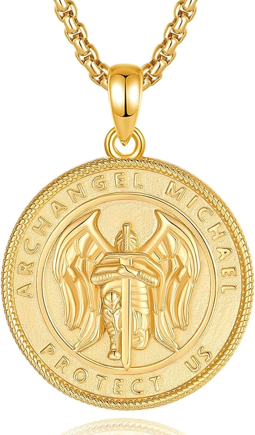 INFUSEU Unique St Michael Pendant Necklace for Men Women, Cool Protection Jewelry, 22 2 Inch Chain