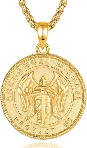 INFUSEU Unique St Michael Pendant Necklace for Men Women, Cool Protection Jewelry, 22 2 Inch Chain