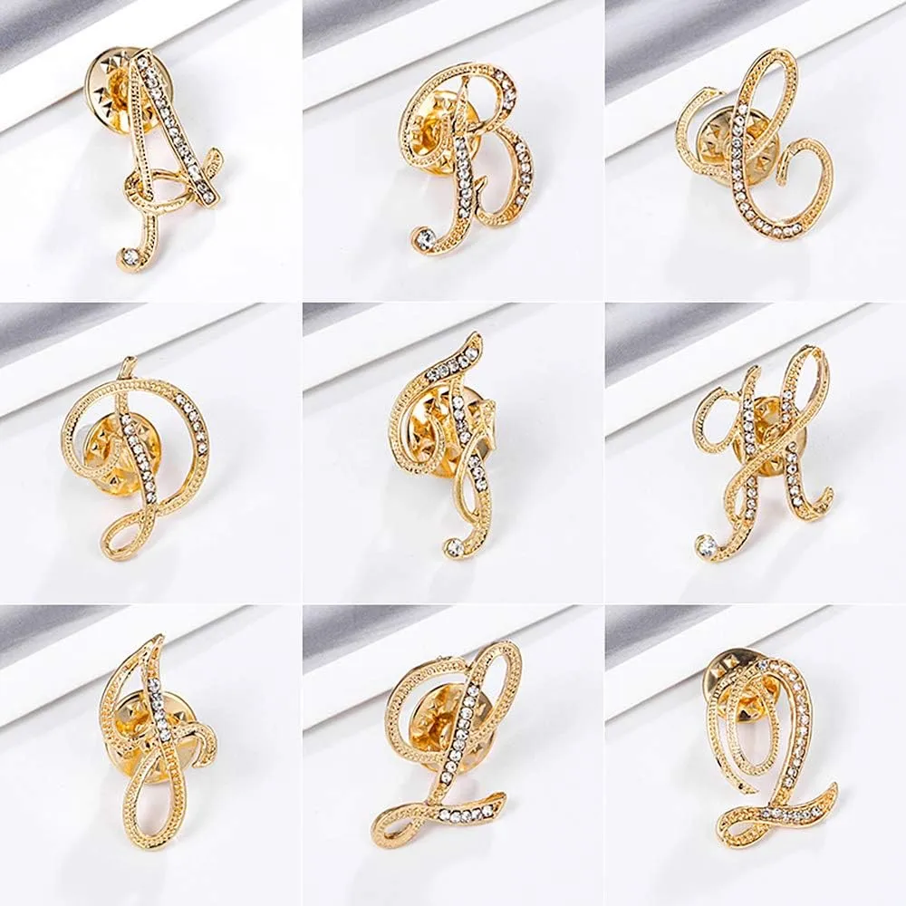 Initial Letter Brooch Pin Small Lapel Pin Tie Tack Name Personalized Gifts for Women Men Gold A-Z