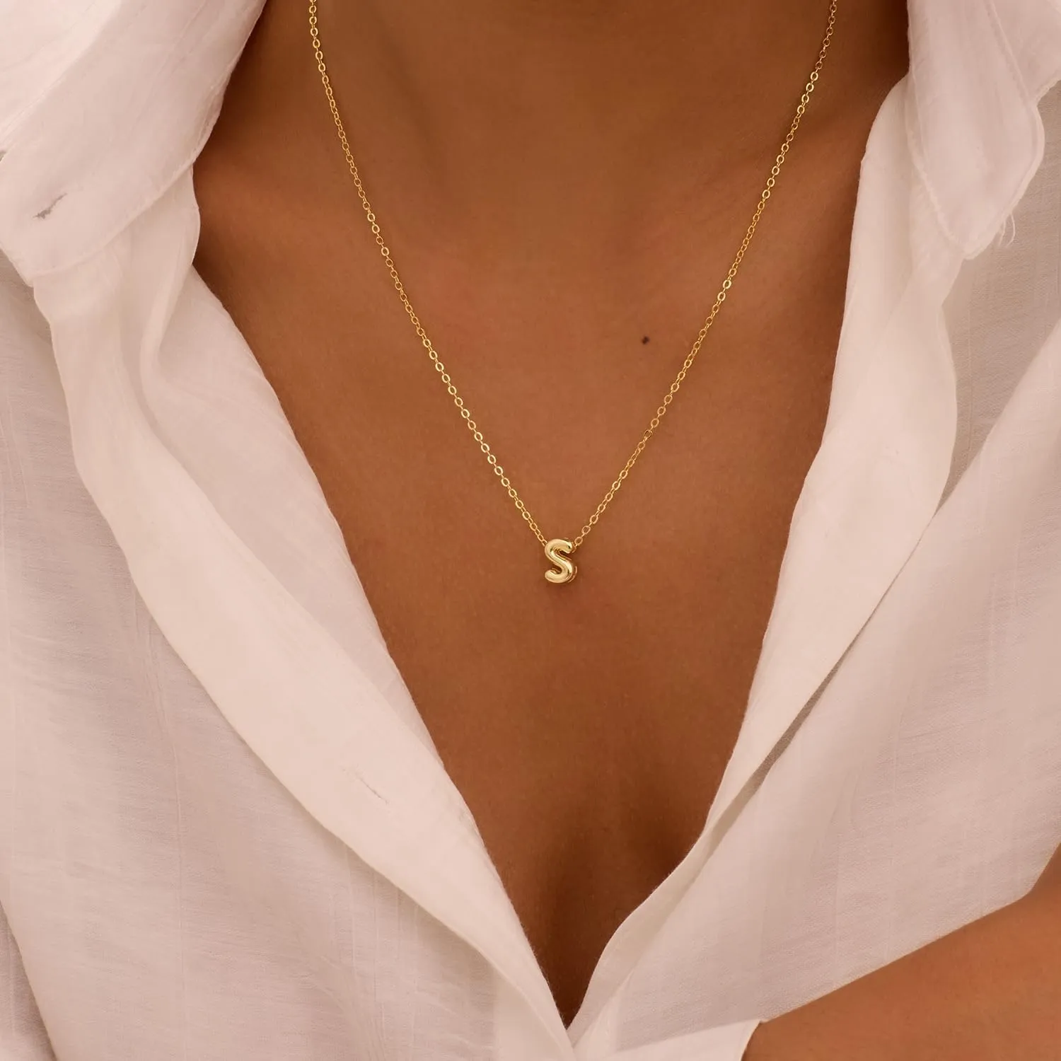 Initial Necklaces for Women Bubble Gold Silver Letter Necklace Dainty Personalized Charm Pendant Name Necklace Cute Non Tarnish Fashion Accessories Teen Gift Trendy Stuff Jewelry Gifts