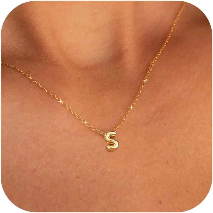 Initial Necklaces for Women Bubble Gold Silver Letter Necklace Dainty Personalized Charm Pendant Name Necklace Cute Non Tarnish Fashion Accessories Teen Gift Trendy Stuff Jewelry Gifts