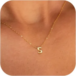 Initial Necklaces for Women Bubble Gold Silver Letter Necklace Dainty Personalized Charm Pendant Name Necklace Cute Non Tarnish Fashion Accessories Teen Gift Trendy Stuff Jewelry Gifts