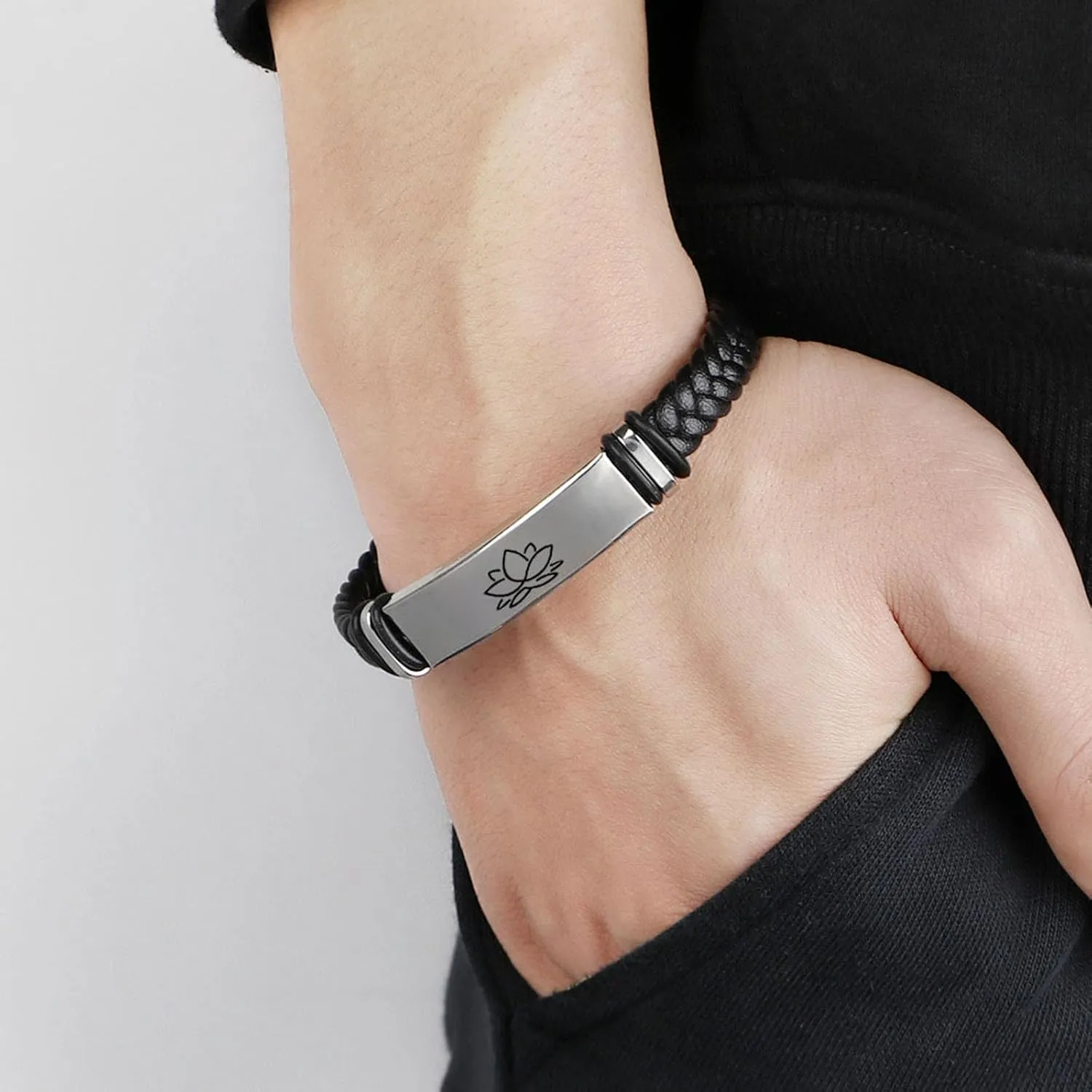 Inspirational Bracelet for Man Woman,Let Them Leather Bracelet Black Braided Stainless Steel Bracelet Unique Self Worth Motivation Handmade Engraved Jewelry