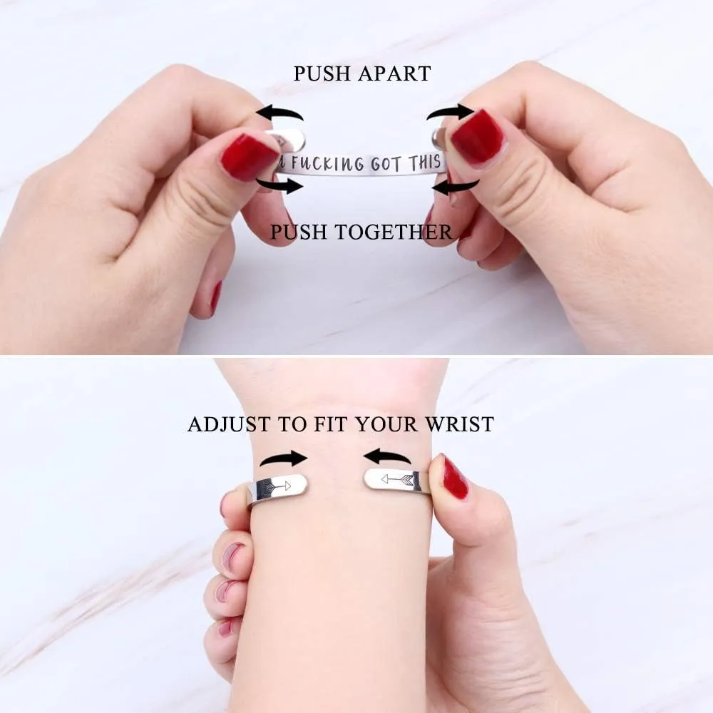 Inspirational Bracelets as Gifts for Women Daughters Teenagers Mom Sisters Stainless Steel Engraved Birthday Motivational Friendship Bangle