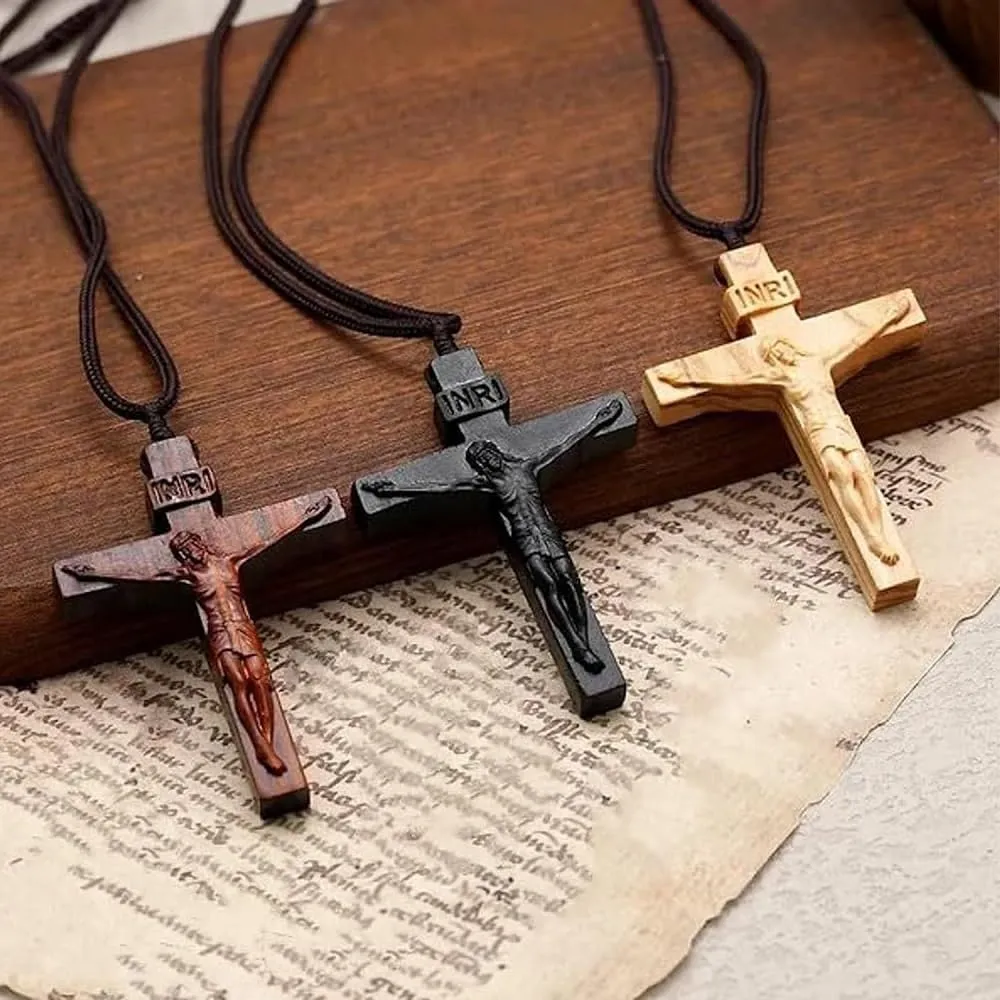 Jesus Cross Wooden Necklace,Cross Pendant Necklace,Wood Cross Necklace,Christian Catholic Jesus Crucifix Necklace