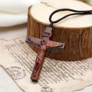 Jesus Cross Wooden Necklace,Cross Pendant Necklace,Wood Cross Necklace,Christian Catholic Jesus Crucifix Necklace