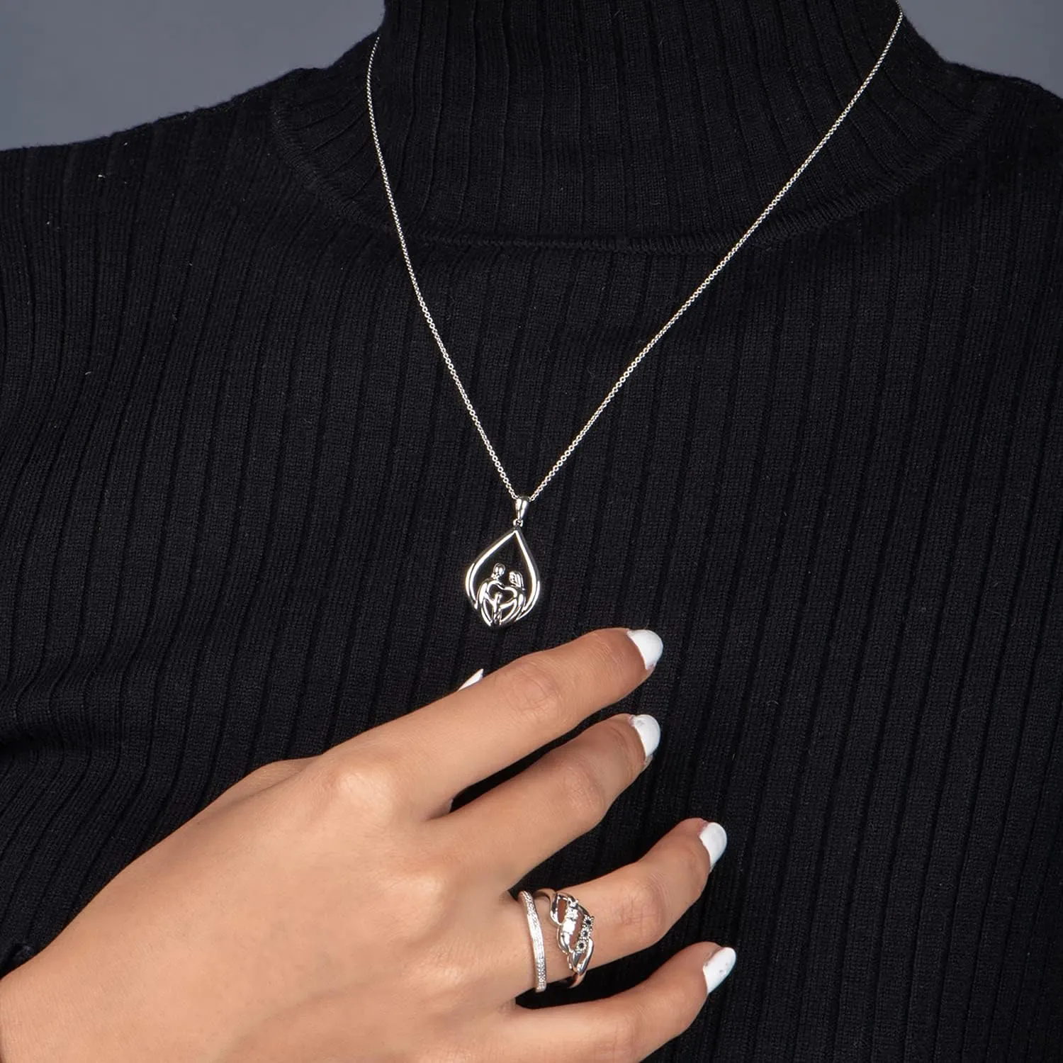 Jewelili Parent and Children Family Necklace Pendant in Sterling Silver 18" Rolo Chain