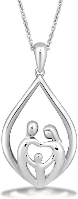 Jewelili Parent and Children Family Necklace Pendant in Sterling Silver 18" Rolo Chain