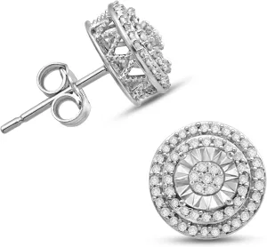 Jewelili Sterling Silver Stud Earrings for Women | 1/4 CTTW Diamonds | Choice of Heart, Cushion, Pear or Round shape in Black, Blue, or White Diamonds | Push Back Post | Luxury Jewelry with Gift Box