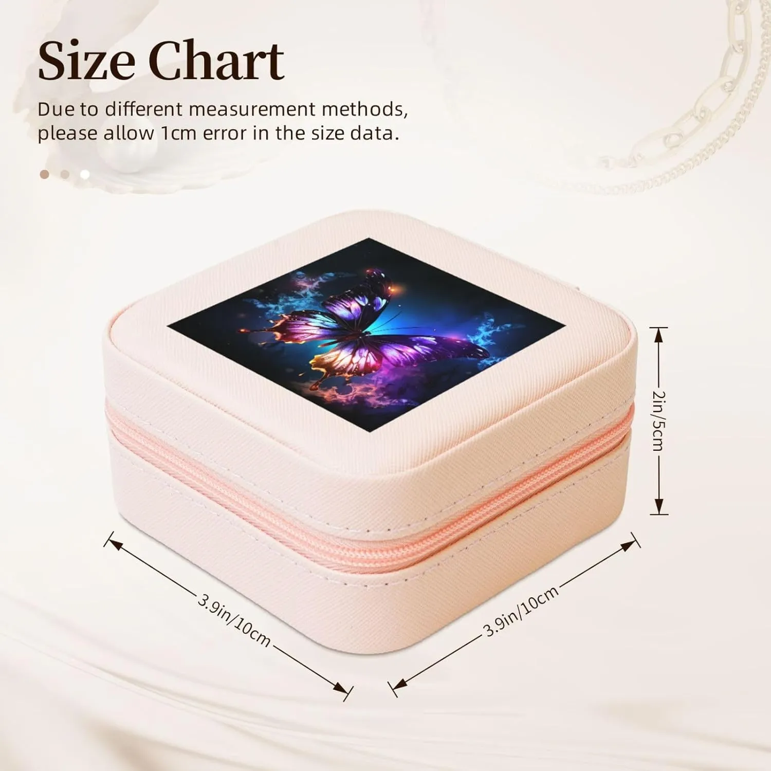 Jewelry Boxes for Women Girls Square Jewelry Organizer Case Beautiful glowing butterfly Leather Jewelry Storage Box Portable Travel Jewelry Case with Zipper for Necklace, Earrings, Rings