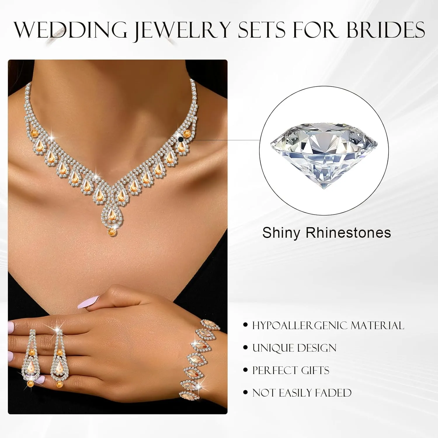 Jewelry Set for Women Wedding jewelry Sets for Brides Elegant Rhinestone Necklace Bracelet and Earring Set for Women Prom Formal bridesmaid Wedding